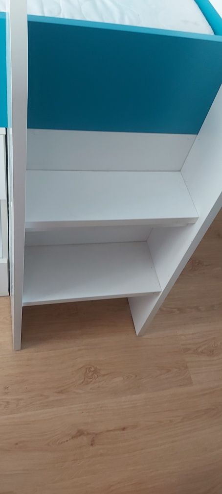 Łóżko piętrowe z biurkiem Mobi MO21 turkus/biel