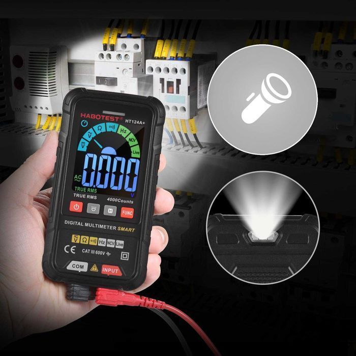 Cyfrowy Multimetr Uniwersalny Habotest Ht124+ NCV Z Latarką LED LCD
