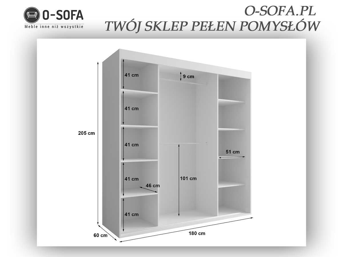 Szafa  WYSYŁKA OD 3 DNI SUPER CENA 3 Drzwiowa 180 CM Lustro OTARIO