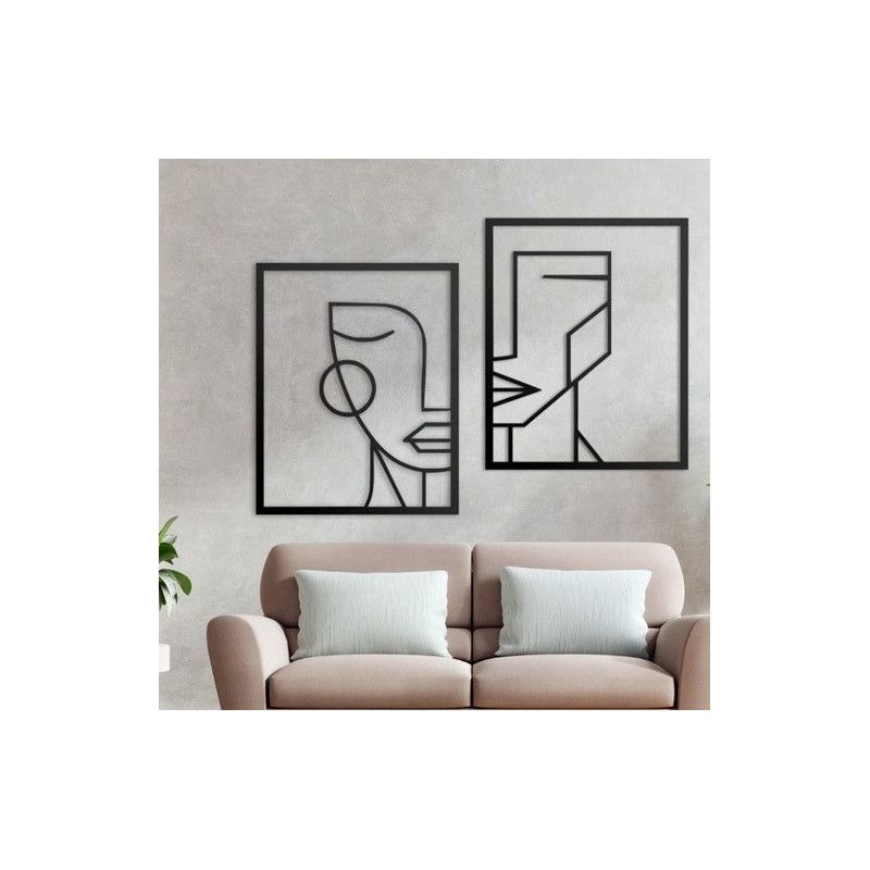 Obraz twarze geometryczne 2 el. czarny 100 x 125 cm