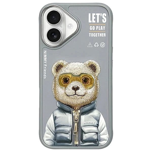 Etui Nimmy Cool&Cute 2.0 Bear na iPhone 16 - szare