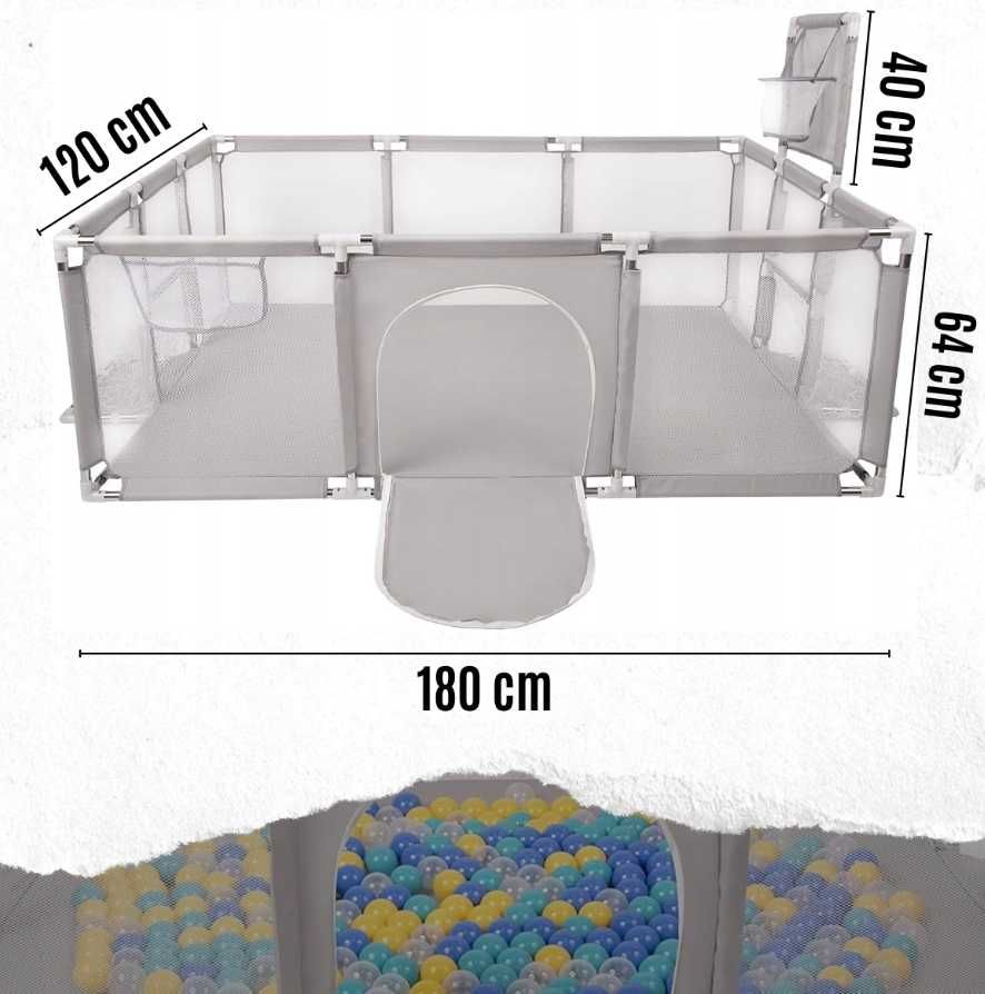 Kojec dla Dzieci Premium – Plac Zabaw z Suchym Basenem 180x120 cm