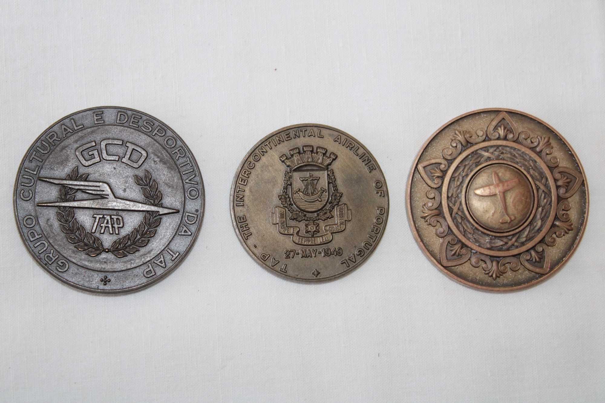 conjunto de 3 medalhas em bronze comemorativas TAP