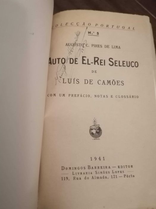 Livro RARO "El-Rei Seleuco" de Luis de Camões