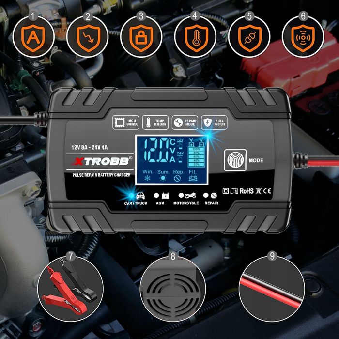 Prostownik Samochodowy Auto. Z Funkcją Naprawy Akumulatorów 12v 24v