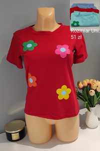 Piękna wiosenna koszulka z kwiatuszki w 3 kolorach rozmiar uni. S M