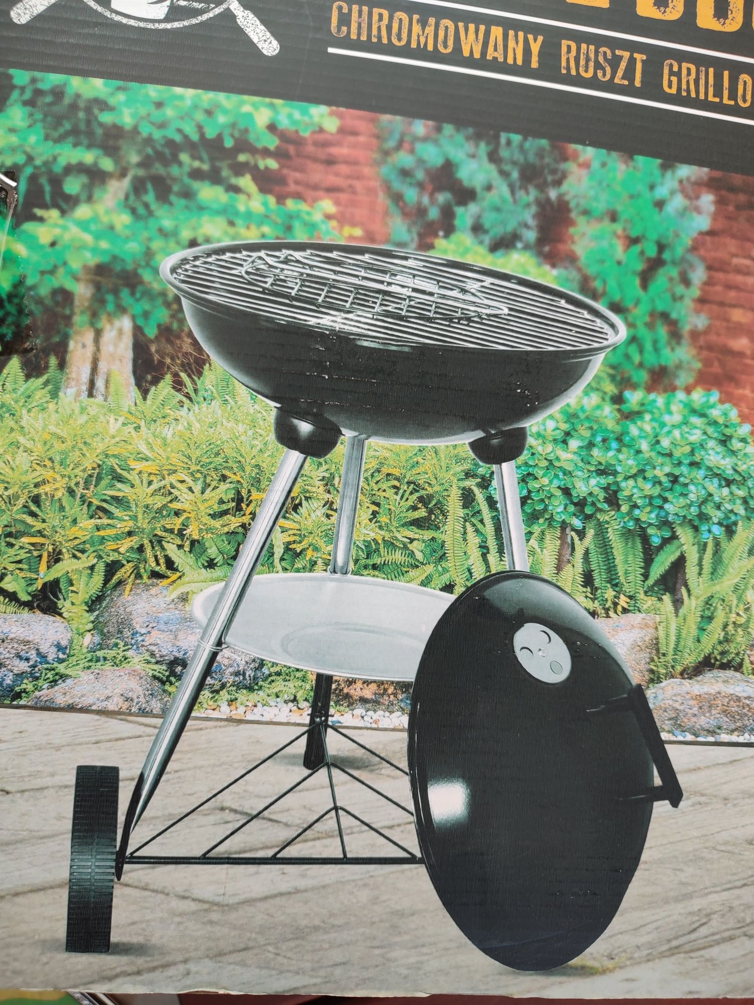 Nowy grill bbq chromowany ruszt grillowy duży średnica 37 na kółkach