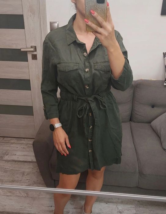 Sukienka damska na codzień  kolor khaki Zara rozmiar L (40)