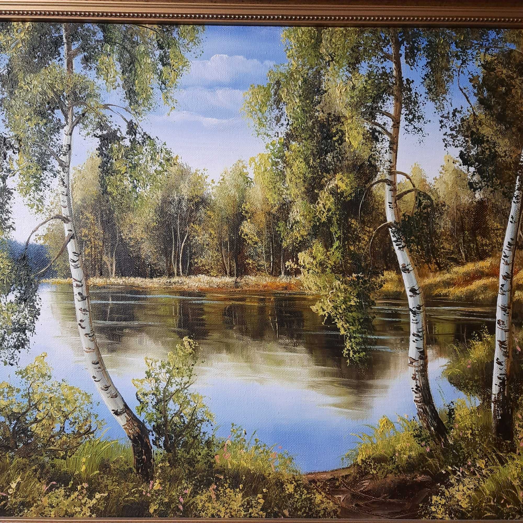 Картина Пейзаж Березы біля озера Полотно 50*40