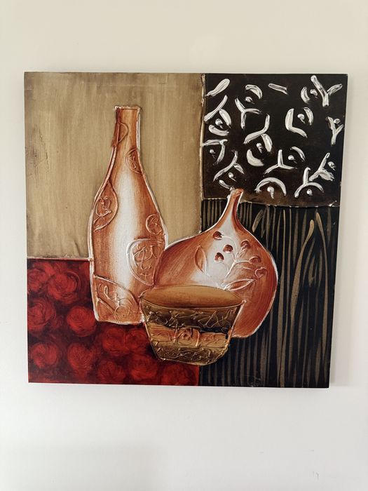 Obraz do jadalni butelka, miska 60cm na 60 cm