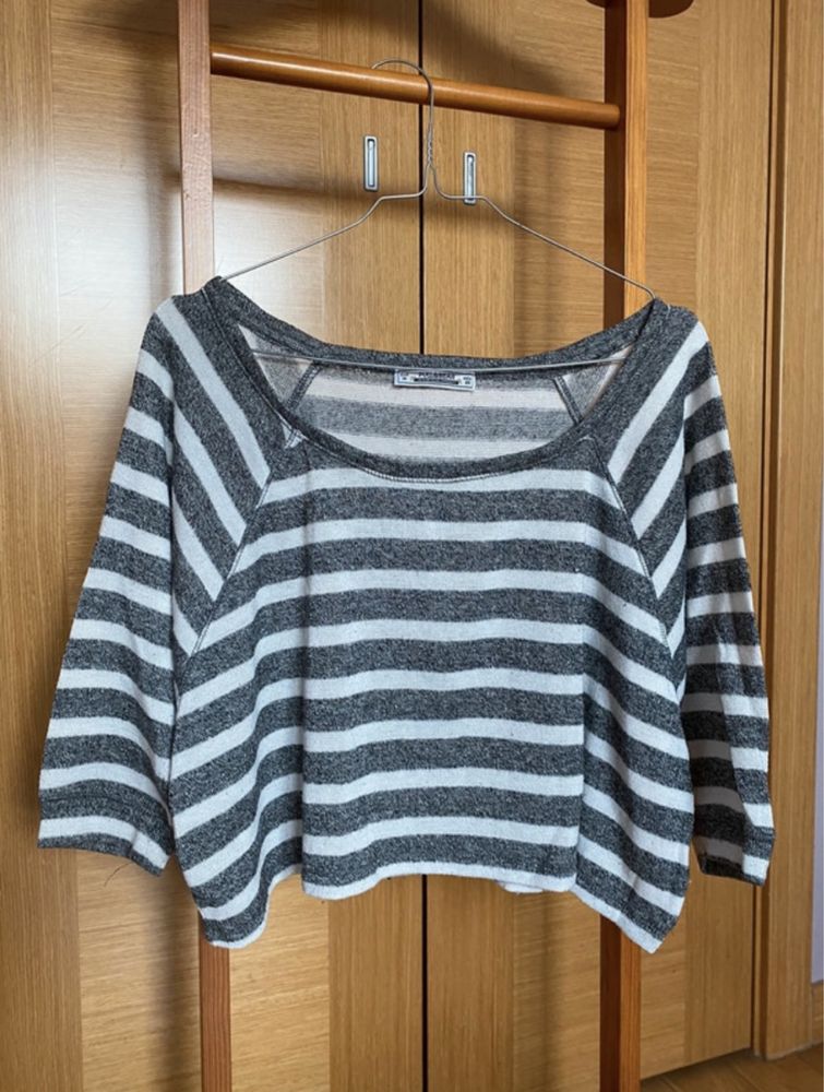 Camisola Riscas Branca e Cinzenta
