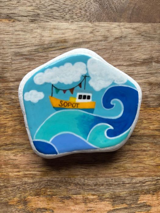 Sopot, magnes na lodówkę, malowany kamień