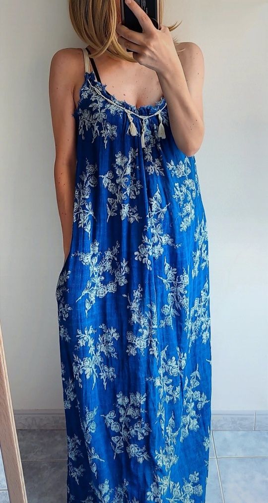 Vestido azul maxi Mango