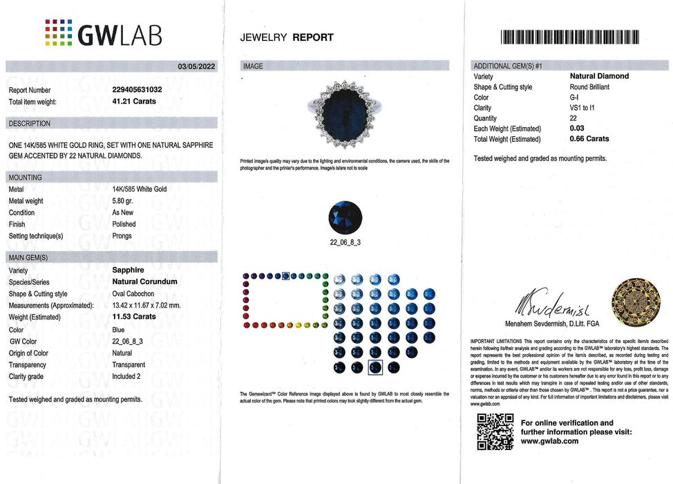 Pierścionek szafir 11,53 ct diamenty złoto pr. 585 likwidacja -60%