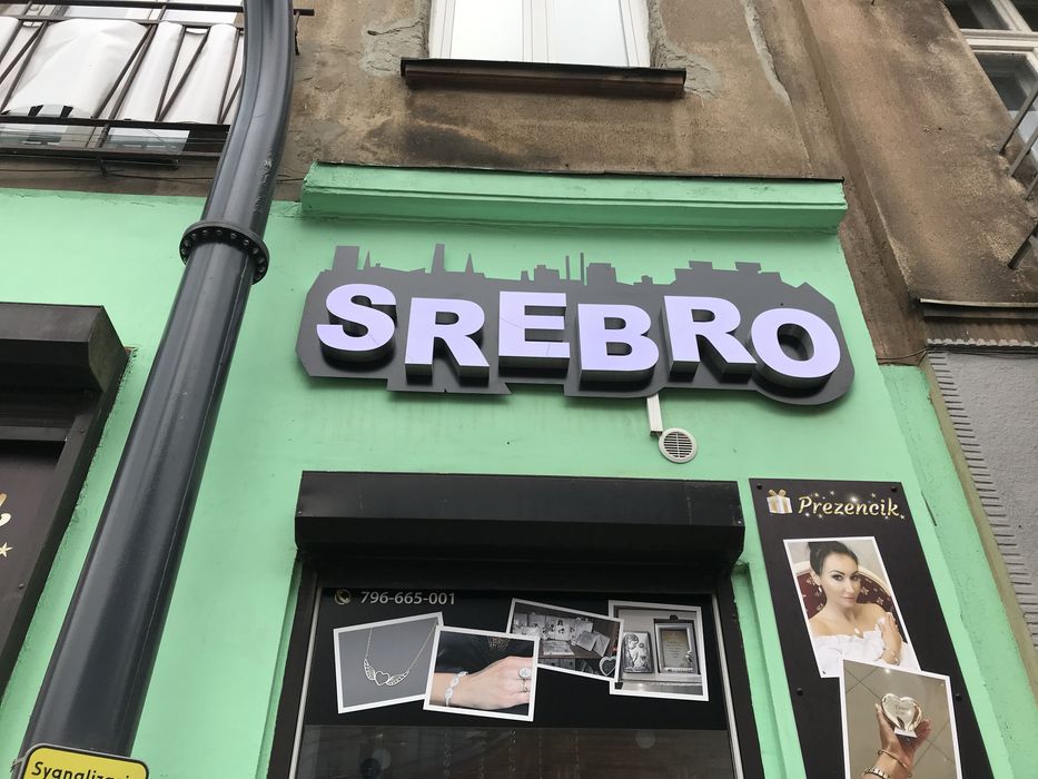 Reklama led podświetlana baner napis Srebro Łódź duży