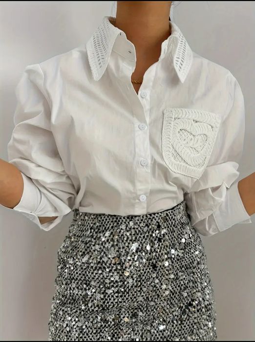 Стильна біла блуза рубашка з сердечком