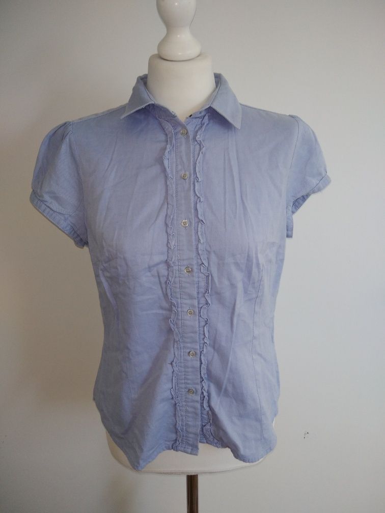 Bawełniana koszula z krótkim rękawem Zara Basic baby blue 38 M