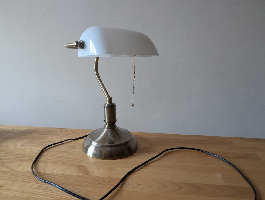 Lampa Bankierska Biurkowa - Klasyczna Biała - Banker Classic