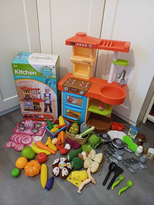 Kuchnia dziecięca światło i dźwięk 72 cm, mnóstwo dodatków, AKCESORIA