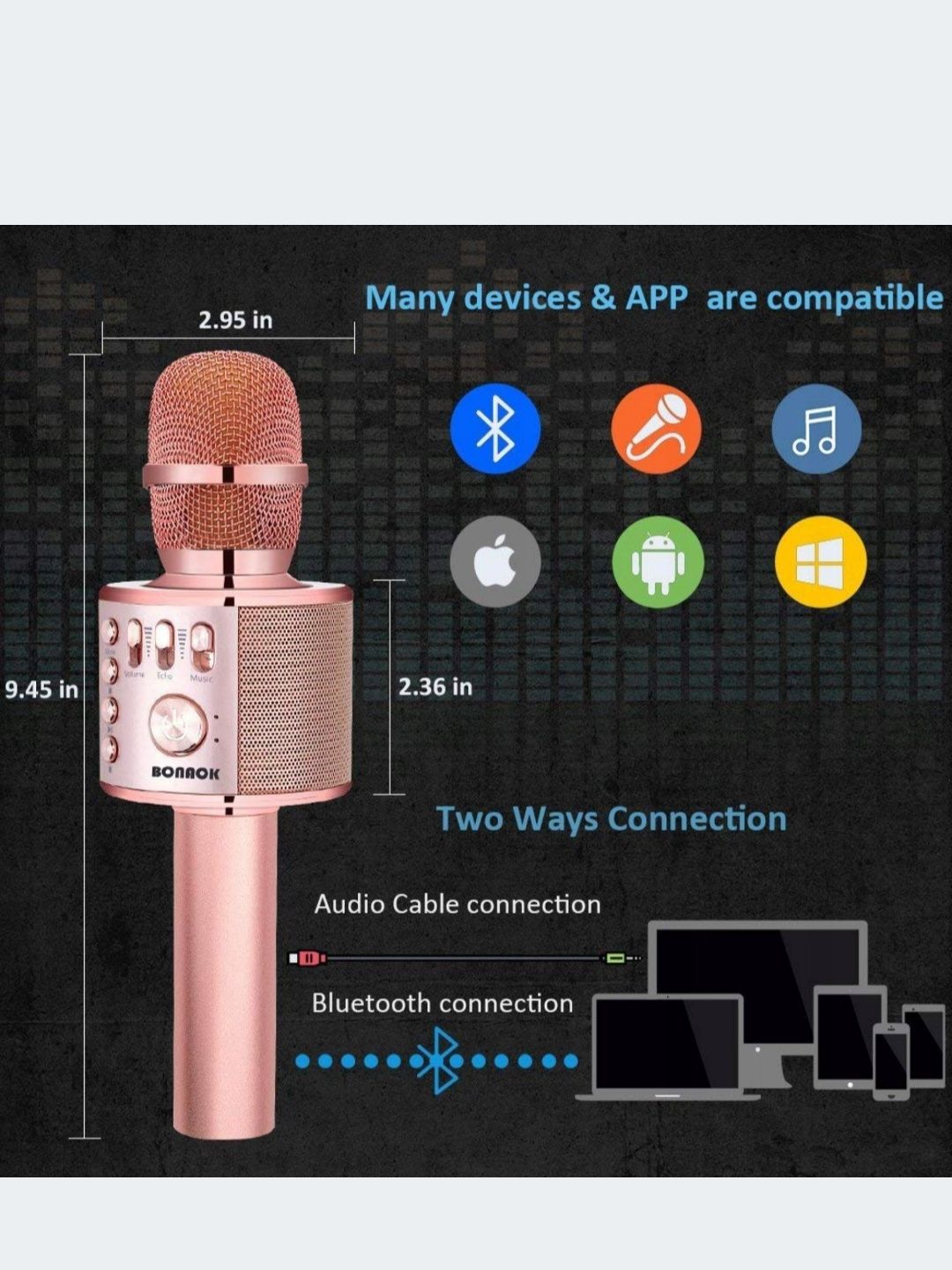 Bezprzewodowy mikrofon do karaoke Bluetooth 3-w-1