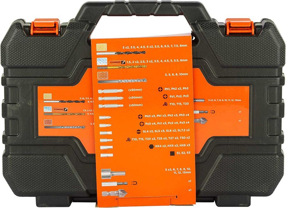 BLACK+DECKER-Conj. de 109 peças c/ brocas "titânio, novo