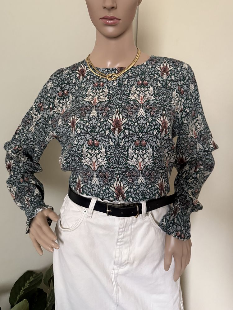 Ciemnozielona wzorzysta bluzka damska 100% wiskoza Morris Co H&M XXL