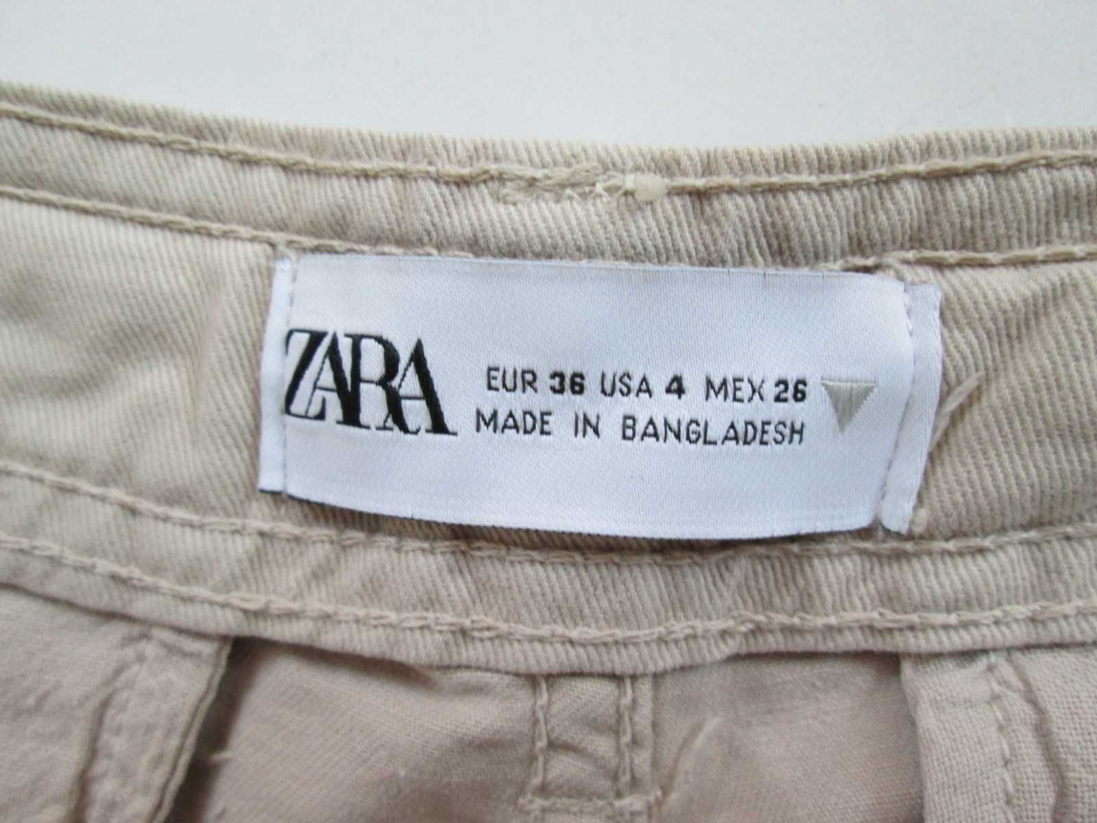 Zara beżowe spodnie cargo wysoki stan bawełna S 36