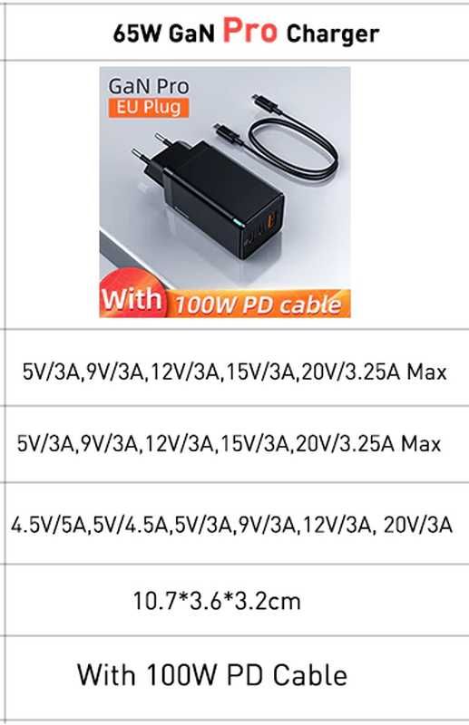 Зарядний Baseus 65W GaN2 Pro CCGAN2P-B01 +cable U+2C / є інші моделі
