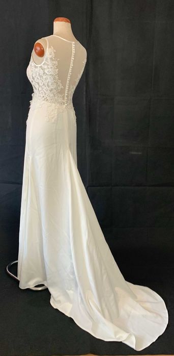 Nowa Elegancka Suknia Ślubna Ivory Koronka Guziki M 38 kwiaty 3D boho