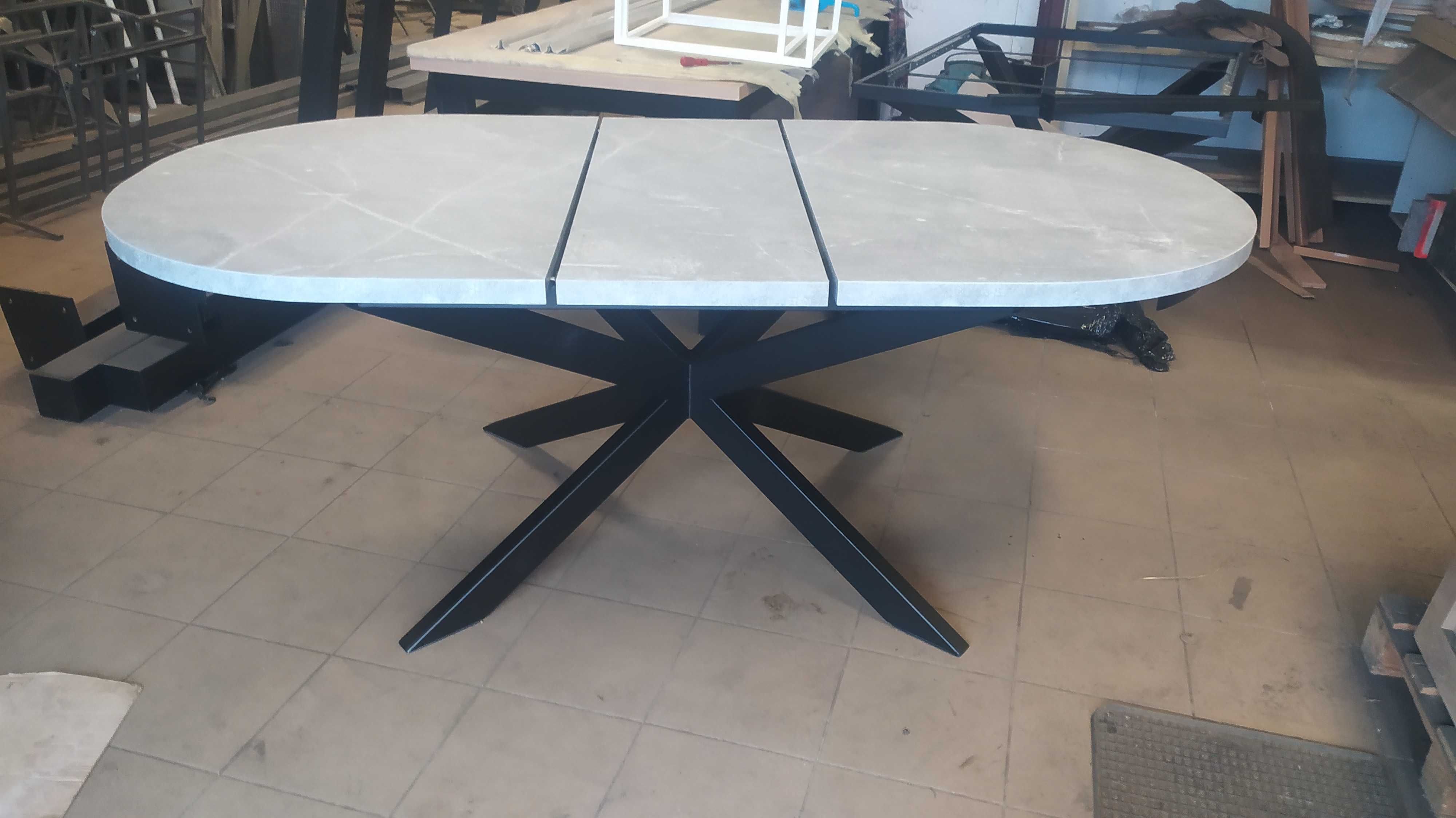 Stół rozkładany owalny metal krzyżak   gratis kpl stolików kawowych