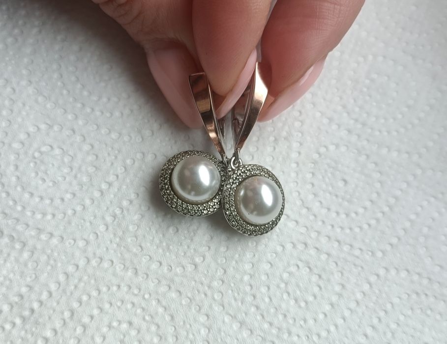 Серебряные серьги с жемчугом, позолоченные, Украина, 925 проба