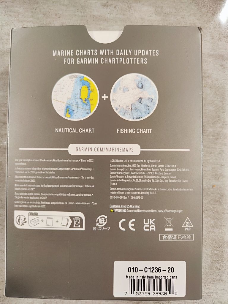 Carta de navegação Navionics + plus de Espanha e Portugal.
Caixa