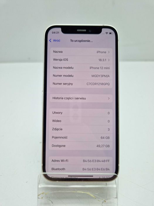 Telefon Smartfon  Apple Iphone  12 Mini 4GB/64GB  77% Baterii