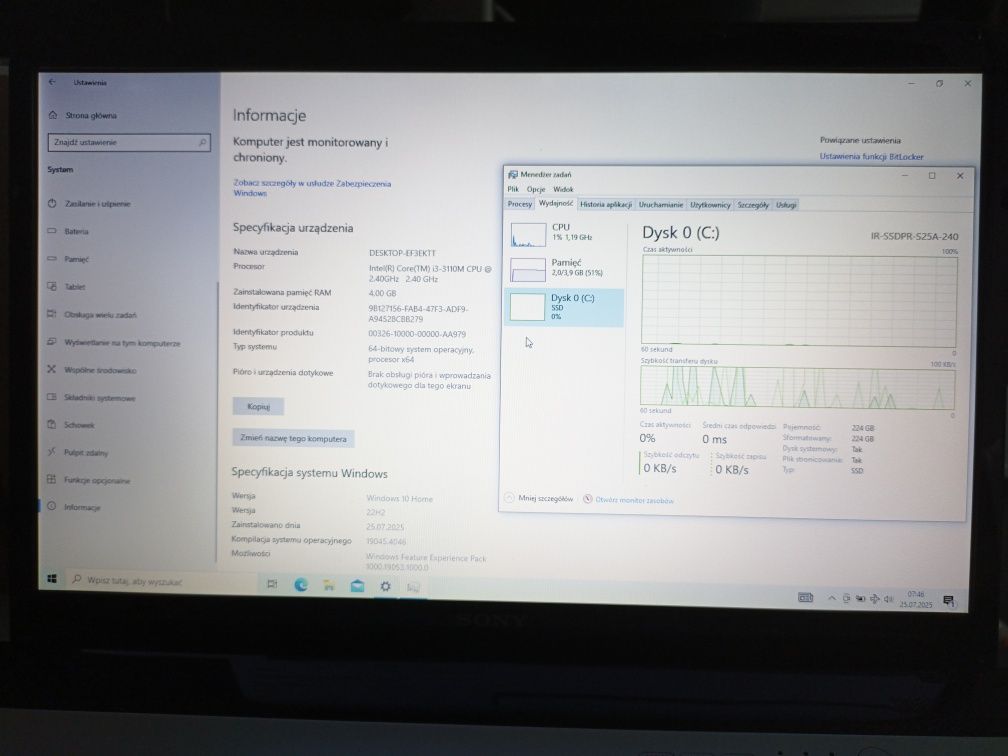 Laptop Sony Vaio  SVE171E11M SSD 256