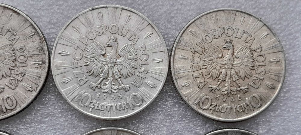 II RP.10 złotych 1935,1936,1937 Piłsudski–WIELKI ZESTAW 6 sztuk-SREBRO