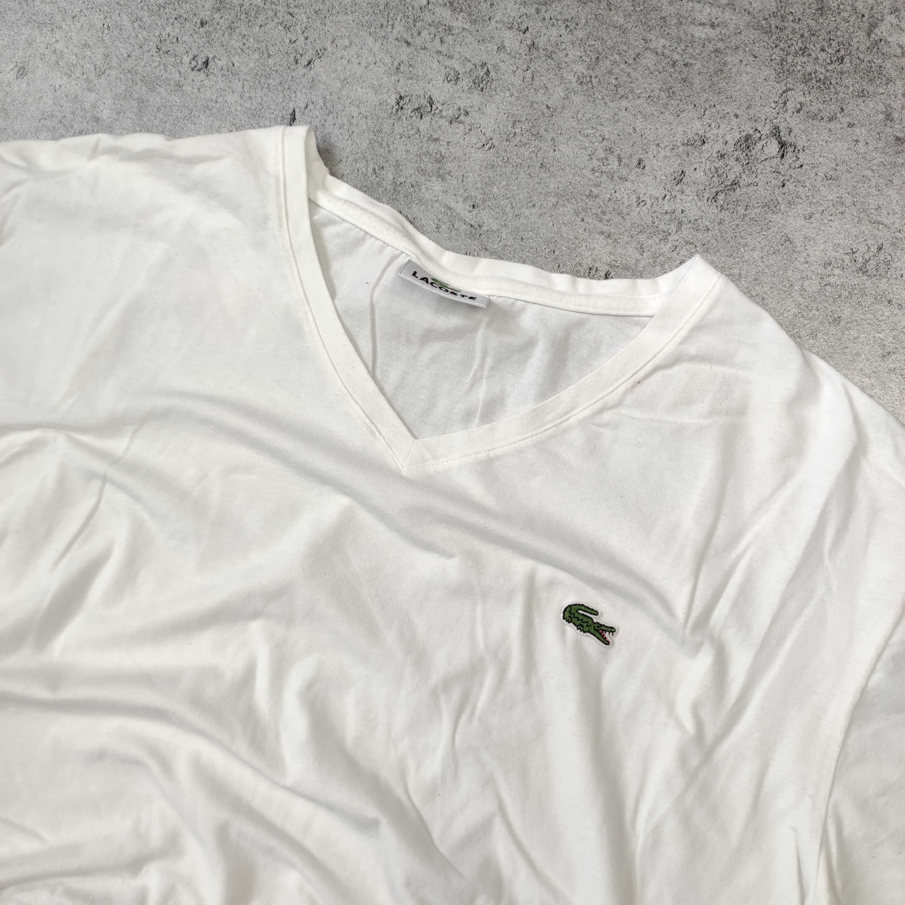 MĘSKA Koszulka Elegancka Biała PREMIU V Lacoste France Bawełna Haft