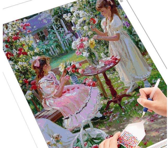 Подружки в саду алмазная вышивка 5D 30x40cm