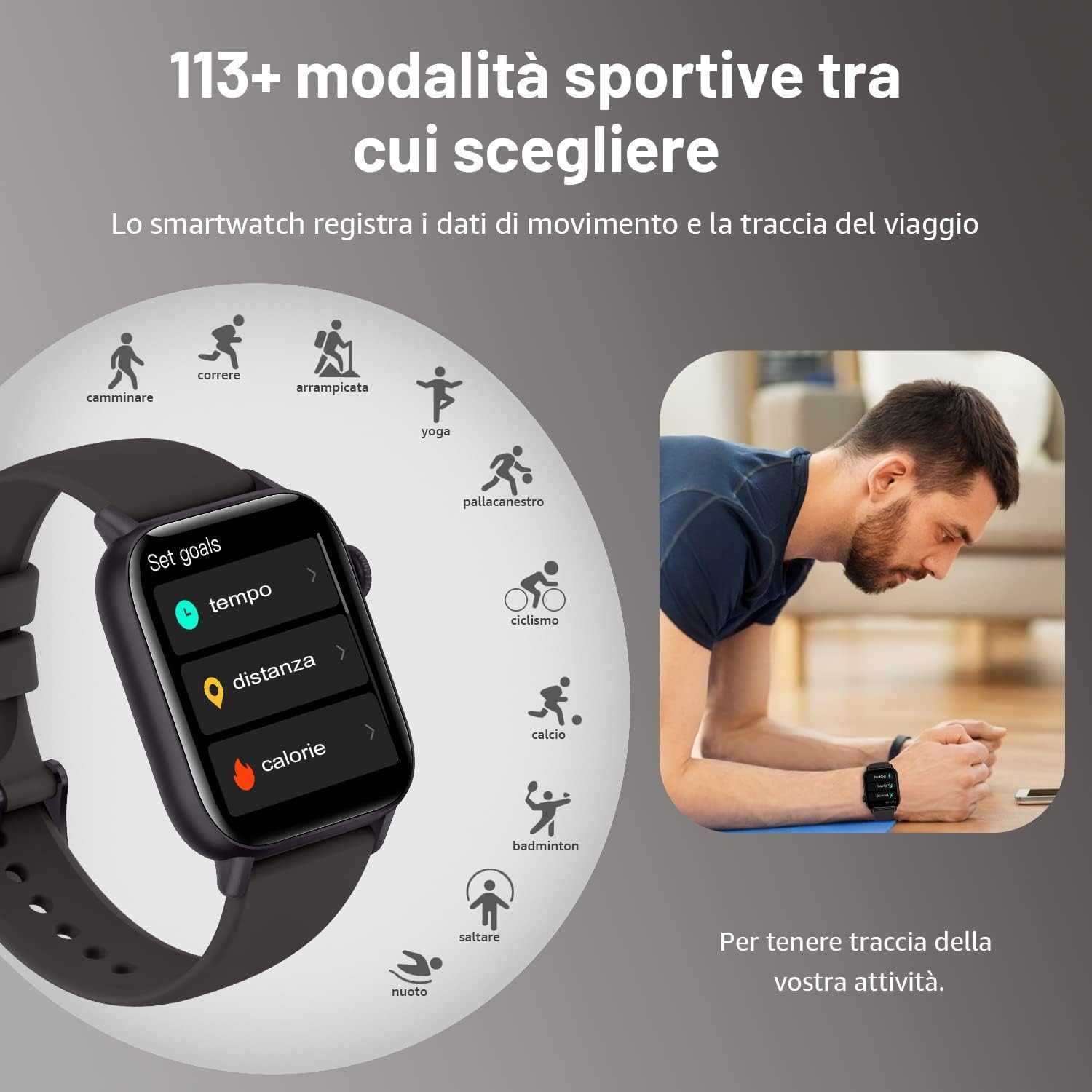 ASWEE QS208 smartwatch zegarek 1,85 IP68 tętno SpO2 sen połączenia
