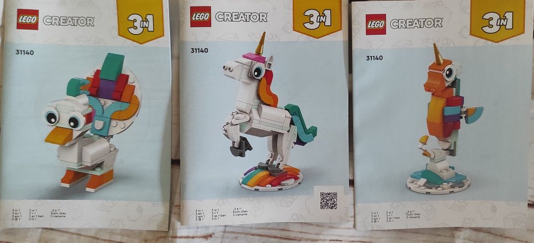 LEGO 31140 zestaw 3w1 jednorożec, paw, konik morski