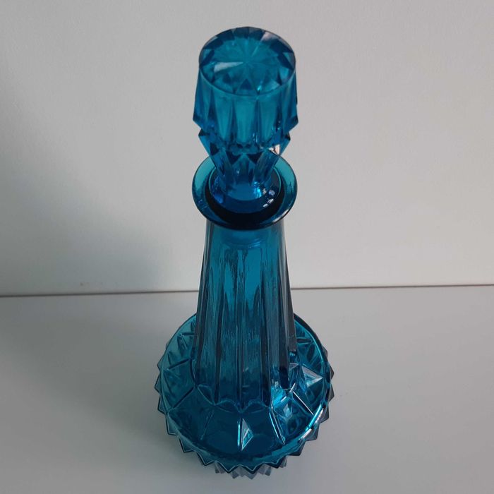 Retro Vintage Antiga Garrafa Vidro Azul Art Deco Marinha Grande