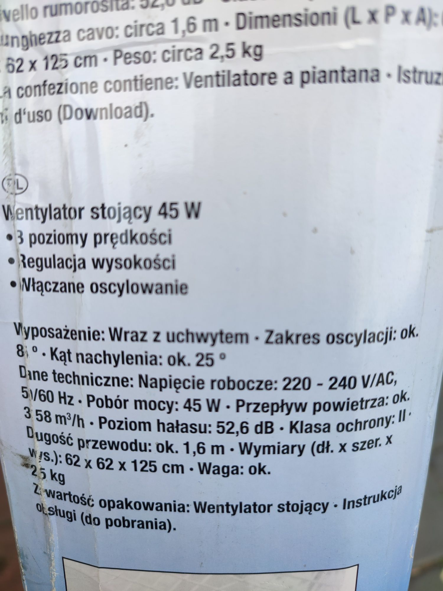 Wentylator stojący 45 w