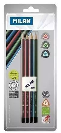 Ołówki trójkątne (4 sztuki) + gumka. Milan. Nowy Produkt