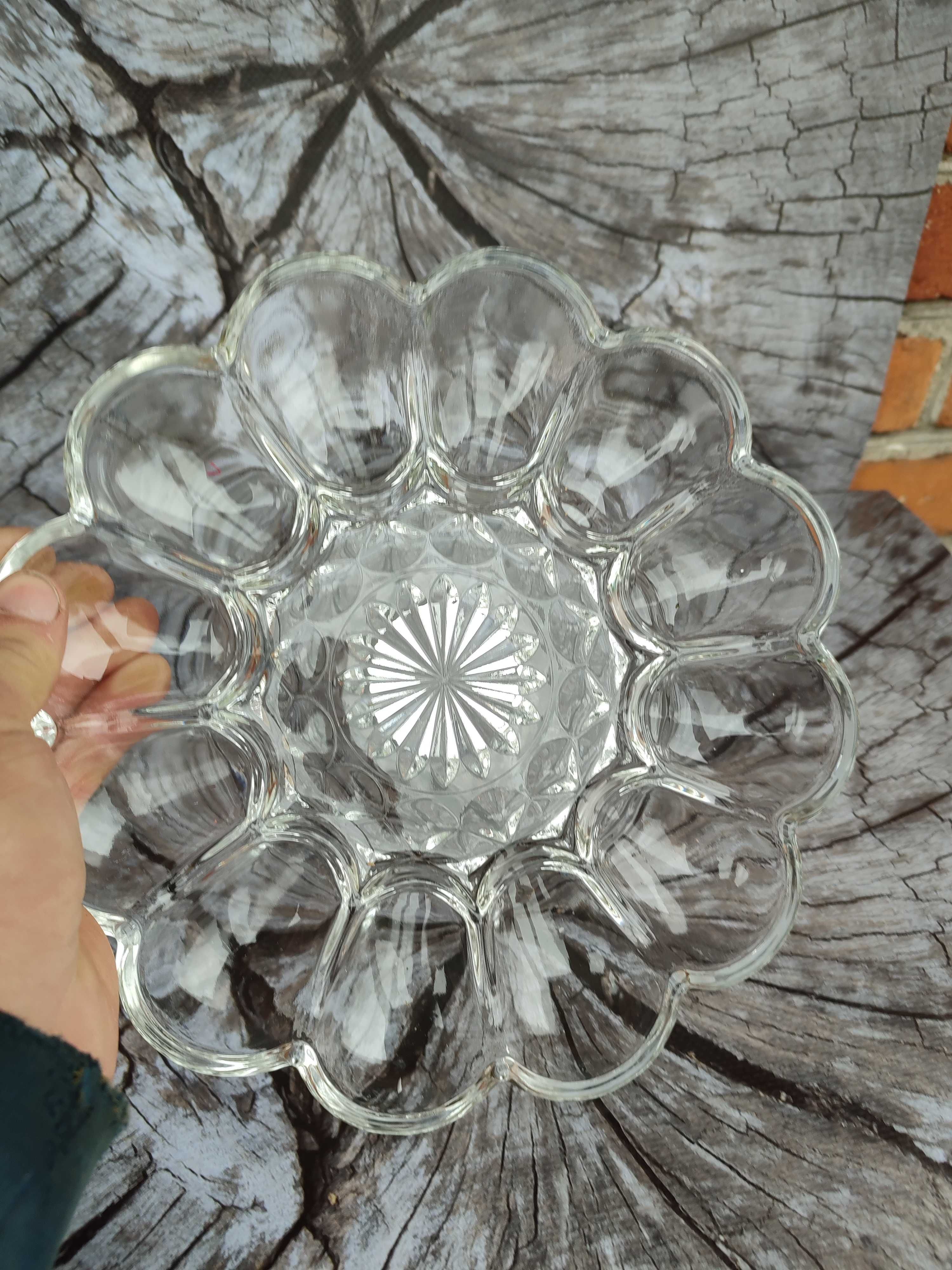 Szklany talerz na jajka - lata 60 - vintage - design