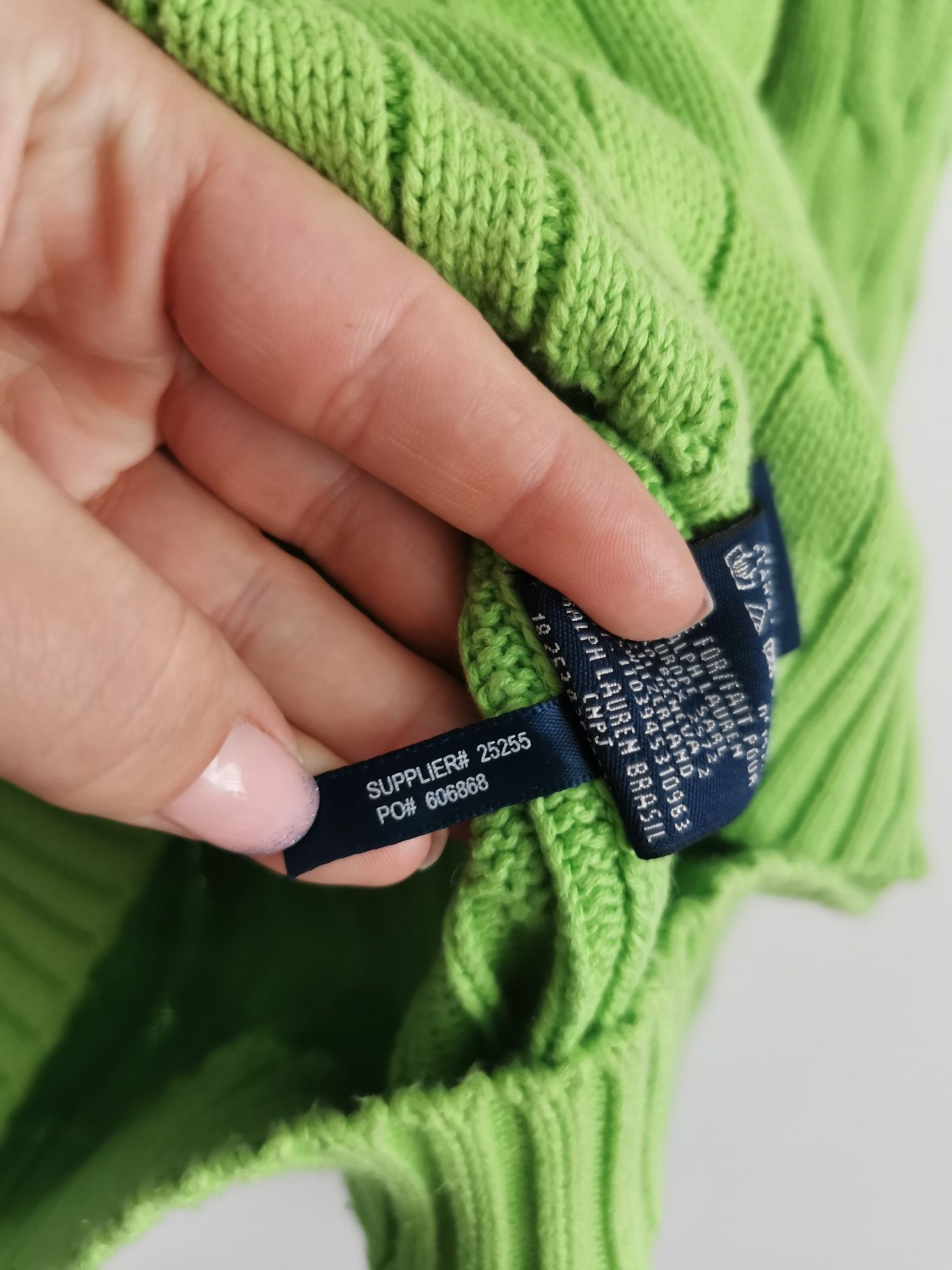 Ralph Lauren sweter warkocz damski logowany bawełniany M/L