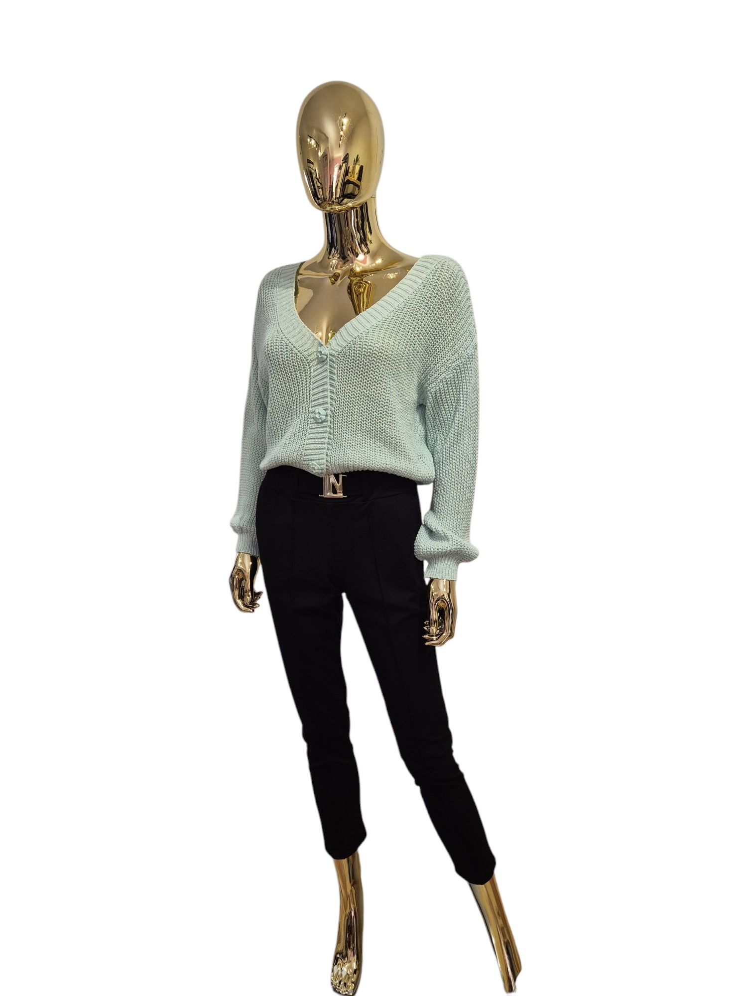 Sweter damski w serek BELLA miętowy rozmiar uniwersalny Sempre with Lo