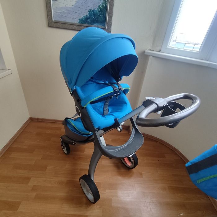 Коляска stokke 3 в 1, urban blue, дитячій візочок