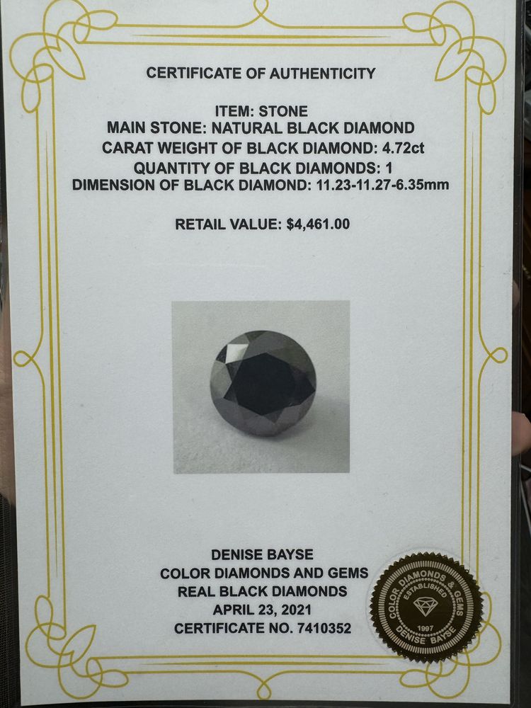 Золотое Кольцо перстень в стиле BARAKA с черным бриллиантом 4.72ct