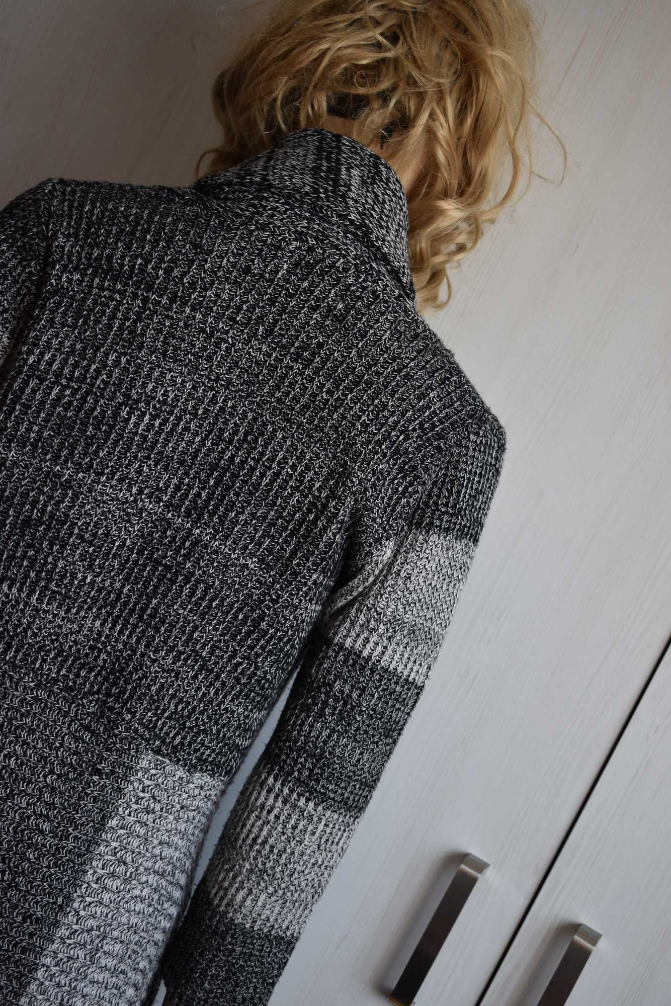 Sweter M L 38 kardigan asymetryczny waterfall długi niezapinany