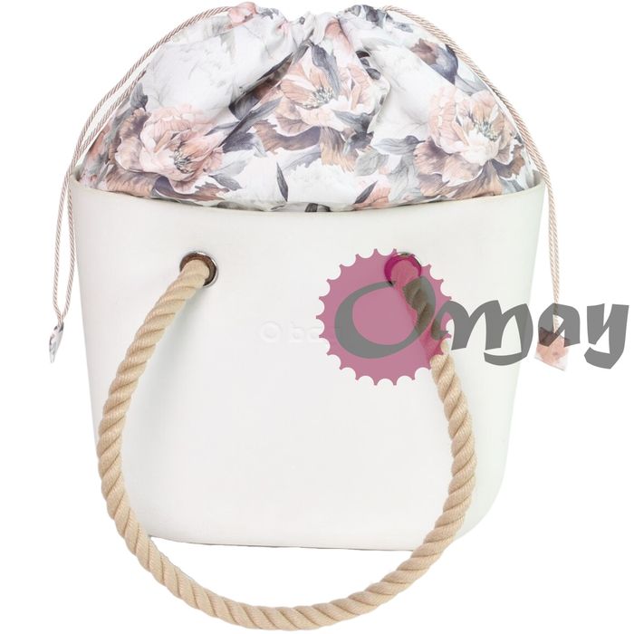 organizer OBAG MINI worek kwiaty beż krem brąz 2 kieszenie komin OMAY