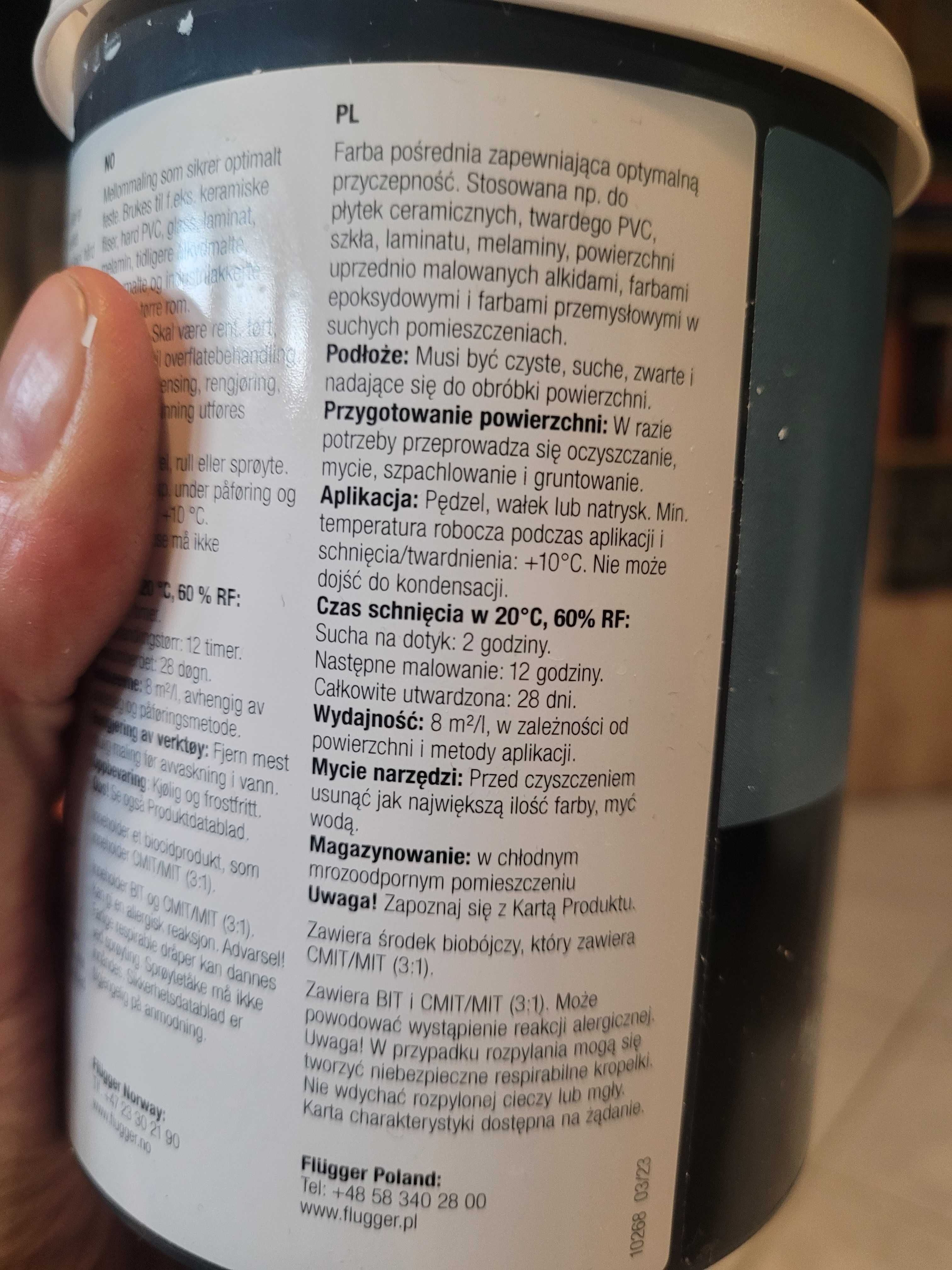 Farba akryl do listew 3L,  podkład farba pośrednia Flugger 0,75L biała
